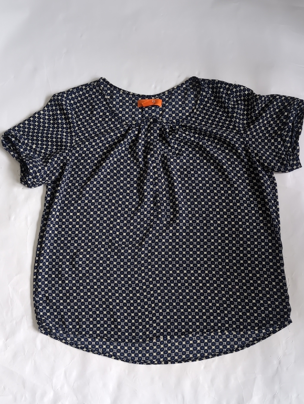 Joe Fresh Navy and White Geometric Short Sleeve Blouse - L